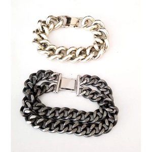 **Vintage Super Chunky Silver Gold Chain Bracelets**